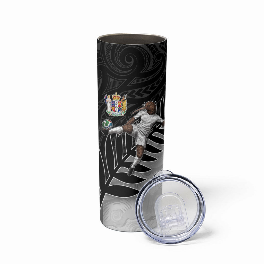Personalized New Zealand Football Skinny Tumbler Kiwi Mascot with Silver Fern - Maori Tribal Tattoo Art