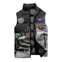 Personalized New Zealand Football Sleeveless Puffer Jacket Kiwi Mascot with Silver Fern - Maori Tribal Tattoo Art