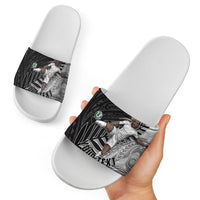 Personalized New Zealand Football Slide Sandals Kiwi Mascot with Silver Fern - Maori Tribal Tattoo Art