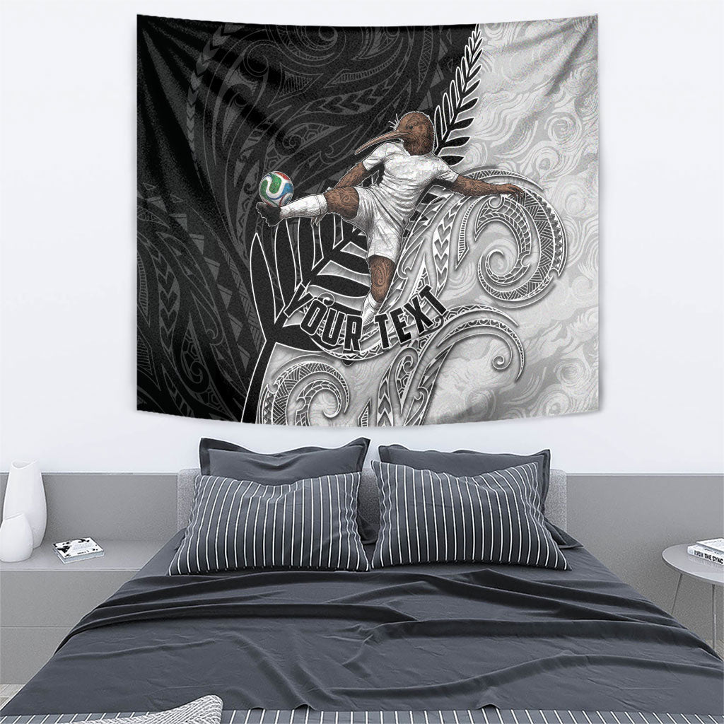 Personalized New Zealand Football Tapestry Kiwi Mascot with Silver Fern - Maori Tribal Tattoo Art
