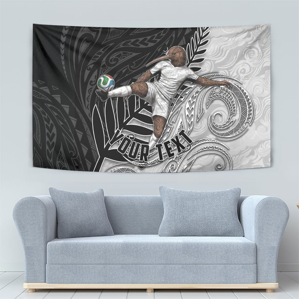 Personalized New Zealand Football Tapestry Kiwi Mascot with Silver Fern - Maori Tribal Tattoo Art