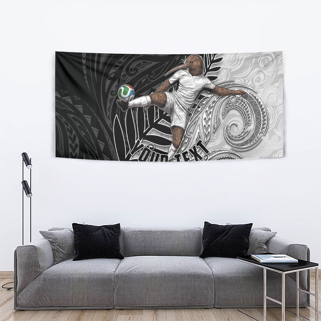 Personalized New Zealand Football Tapestry Kiwi Mascot with Silver Fern - Maori Tribal Tattoo Art