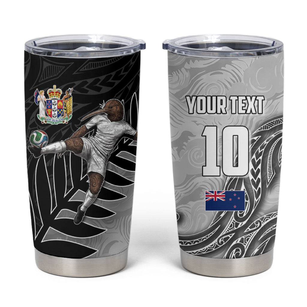 Personalized New Zealand Football Tumbler Cup Kiwi Mascot with Silver Fern - Maori Tribal Tattoo Art