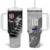 Personalized New Zealand Football Tumbler With Handle Kiwi Mascot with Silver Fern - Maori Tribal Tattoo Art