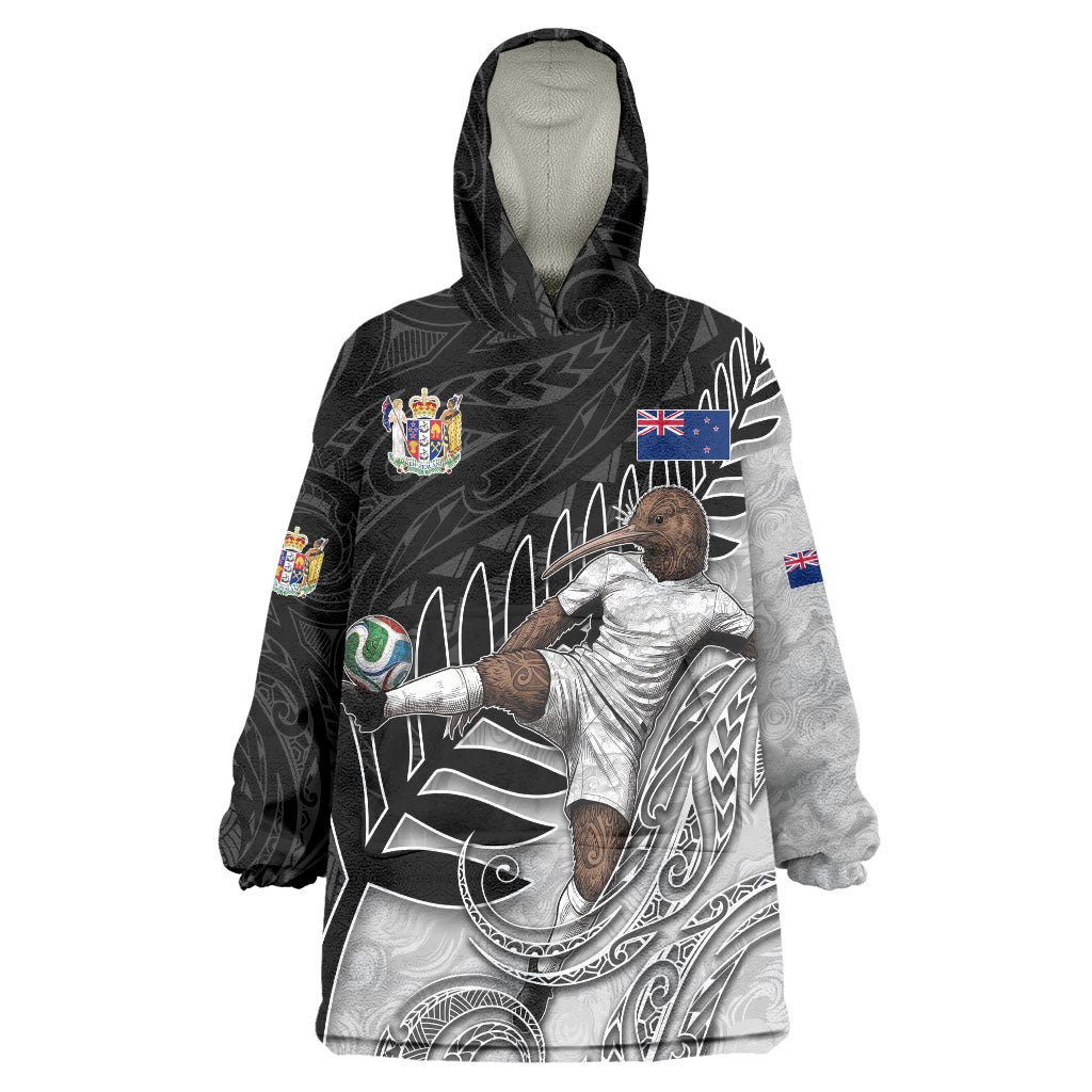 Personalized New Zealand Football Wearable Blanket Hoodie Kiwi Mascot with Silver Fern - Maori Tribal Tattoo Art