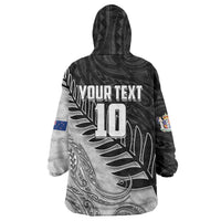 Personalized New Zealand Football Wearable Blanket Hoodie Kiwi Mascot with Silver Fern - Maori Tribal Tattoo Art