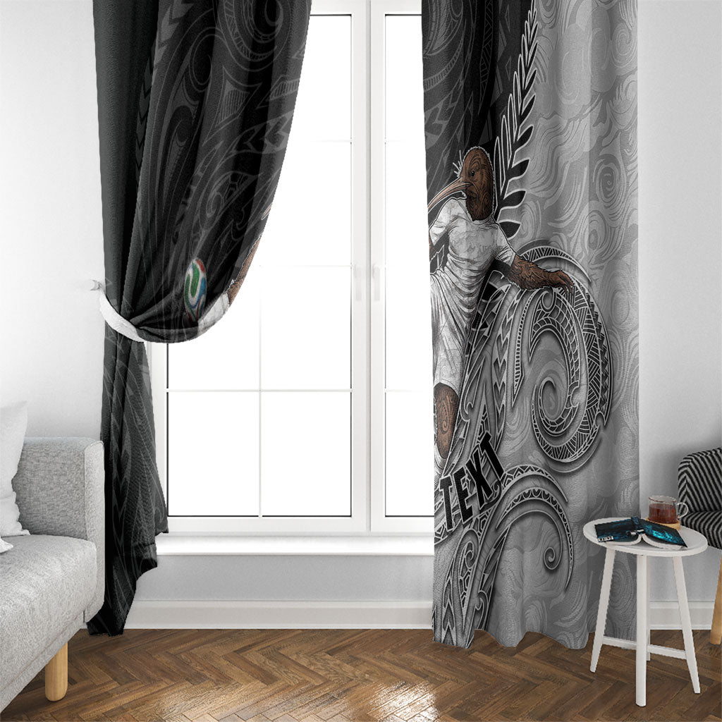 Personalized New Zealand Football Window Curtain Kiwi Mascot with Silver Fern - Maori Tribal Tattoo Art