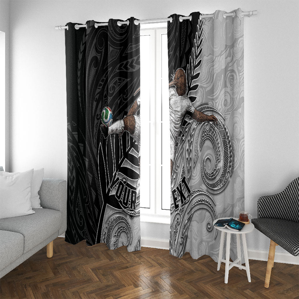 Personalized New Zealand Football Window Curtain Kiwi Mascot with Silver Fern - Maori Tribal Tattoo Art