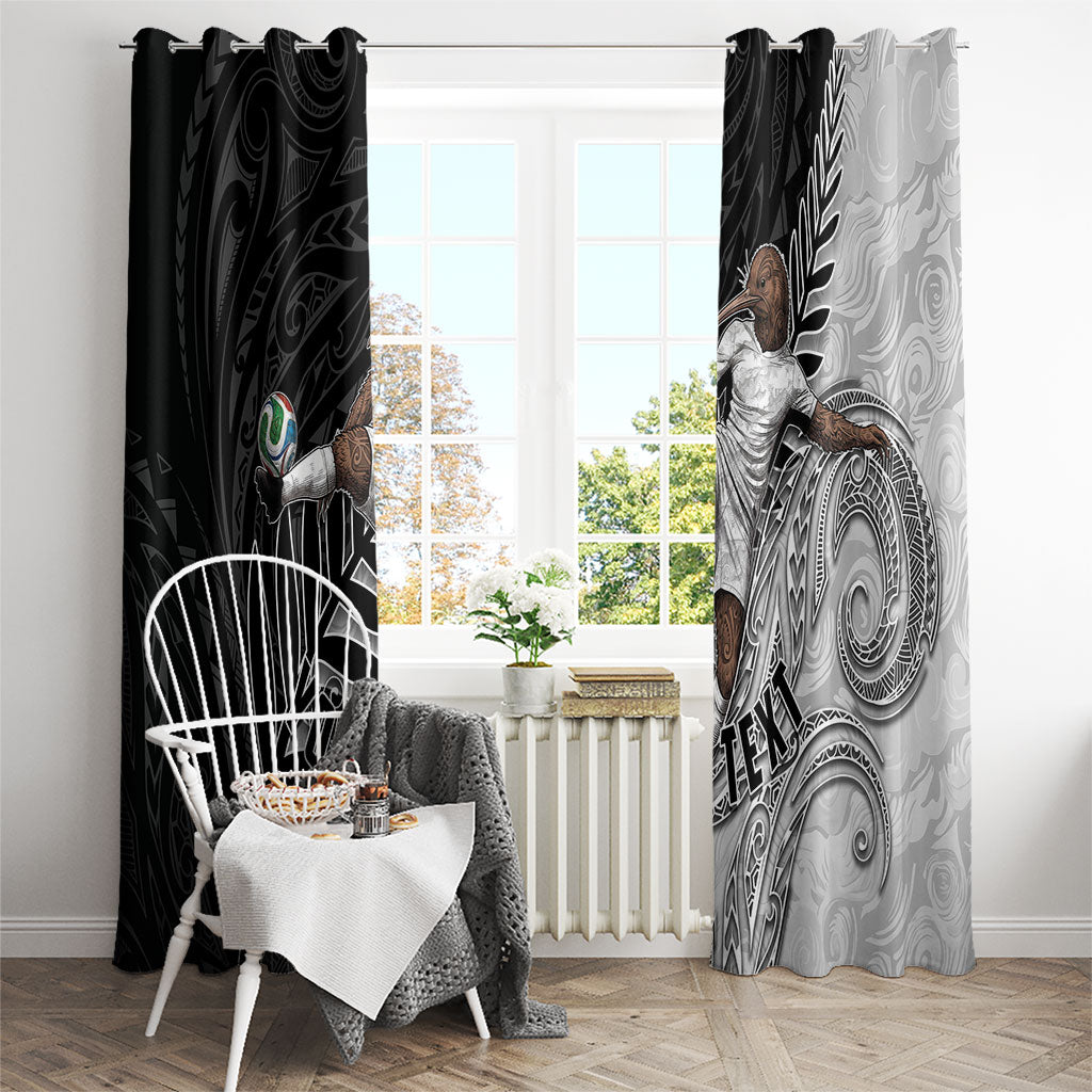 Personalized New Zealand Football Window Curtain Kiwi Mascot with Silver Fern - Maori Tribal Tattoo Art