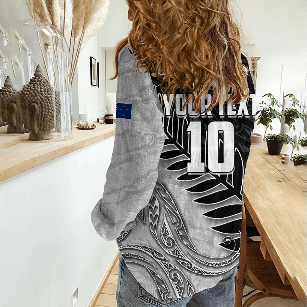 Personalized New Zealand Football Women Casual Shirt Kiwi Mascot with Silver Fern - Maori Tribal Tattoo Art