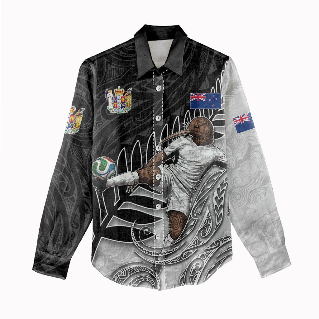 Personalized New Zealand Football Women Casual Shirt Kiwi Mascot with Silver Fern - Maori Tribal Tattoo Art