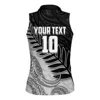 Personalized New Zealand Football Women Sleeveless Polo Shirt Kiwi Mascot with Silver Fern - Maori Tribal Tattoo Art