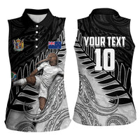 Personalized New Zealand Football Women Sleeveless Polo Shirt Kiwi Mascot with Silver Fern - Maori Tribal Tattoo Art
