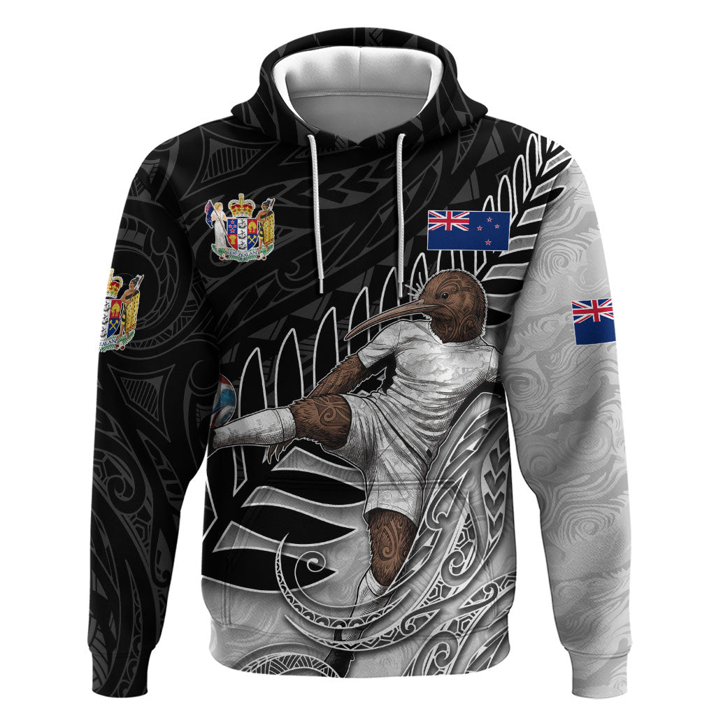 Personalized New Zealand Football Zip Hoodie Kiwi Mascot with Silver Fern - Maori Tribal Tattoo Art