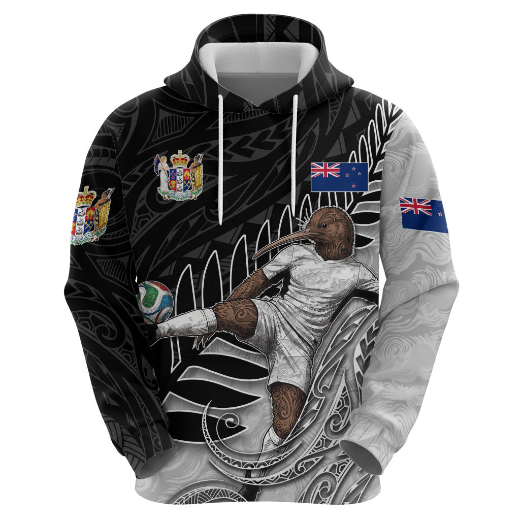 Personalized New Zealand Football Zip Hoodie Kiwi Mascot with Silver Fern - Maori Tribal Tattoo Art
