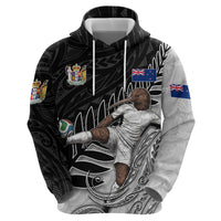 Personalized New Zealand Football Zip Hoodie Kiwi Mascot with Silver Fern - Maori Tribal Tattoo Art