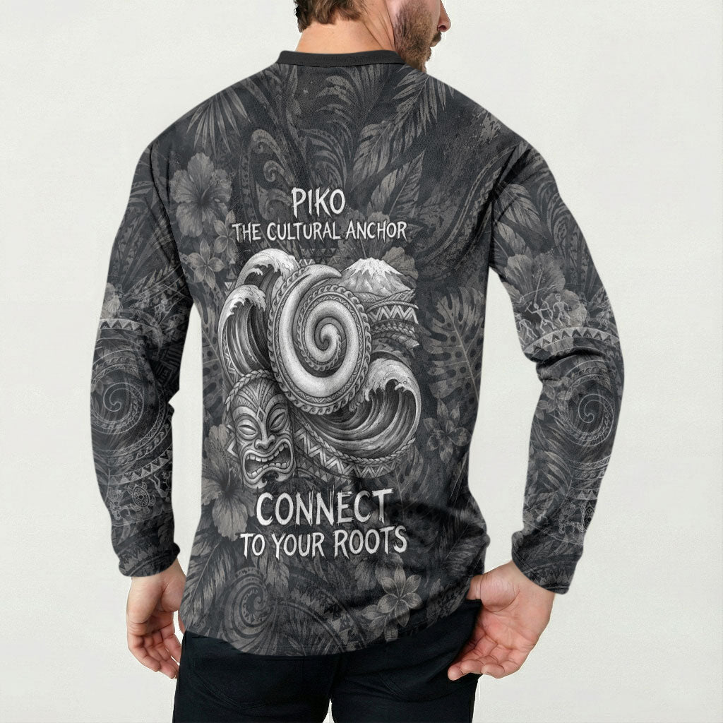 Hawaiian Piko Button Sweatshirt Cultural Anchor Connect Your Roots Ocean Waves