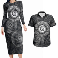 Hawaiian Piko Couples Matching Long Sleeve Bodycon Dress and Hawaiian Shirt Cultural Anchor Connect Your Roots Ocean Waves