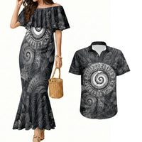 Hawaiian Piko Couples Matching Mermaid Dress and Hawaiian Shirt Cultural Anchor Connect Your Roots Ocean Waves