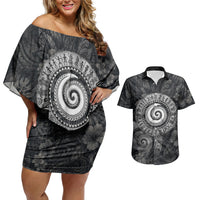 Hawaiian Piko Couples Matching Off Shoulder Short Dress and Hawaiian Shirt Cultural Anchor Connect Your Roots Ocean Waves