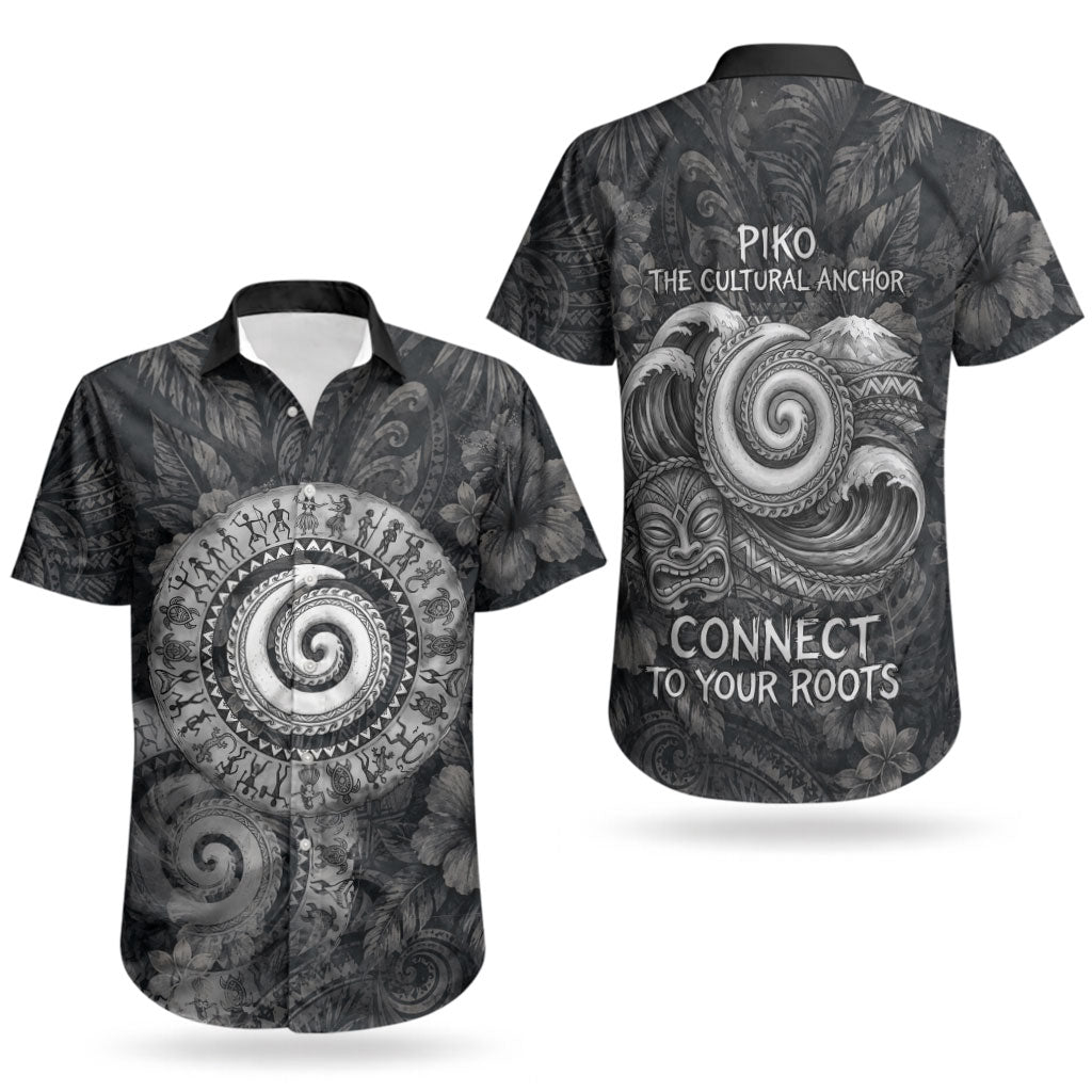 Hawaiian Piko Couples Matching Off Shoulder Short Dress and Hawaiian Shirt Cultural Anchor Connect Your Roots Ocean Waves