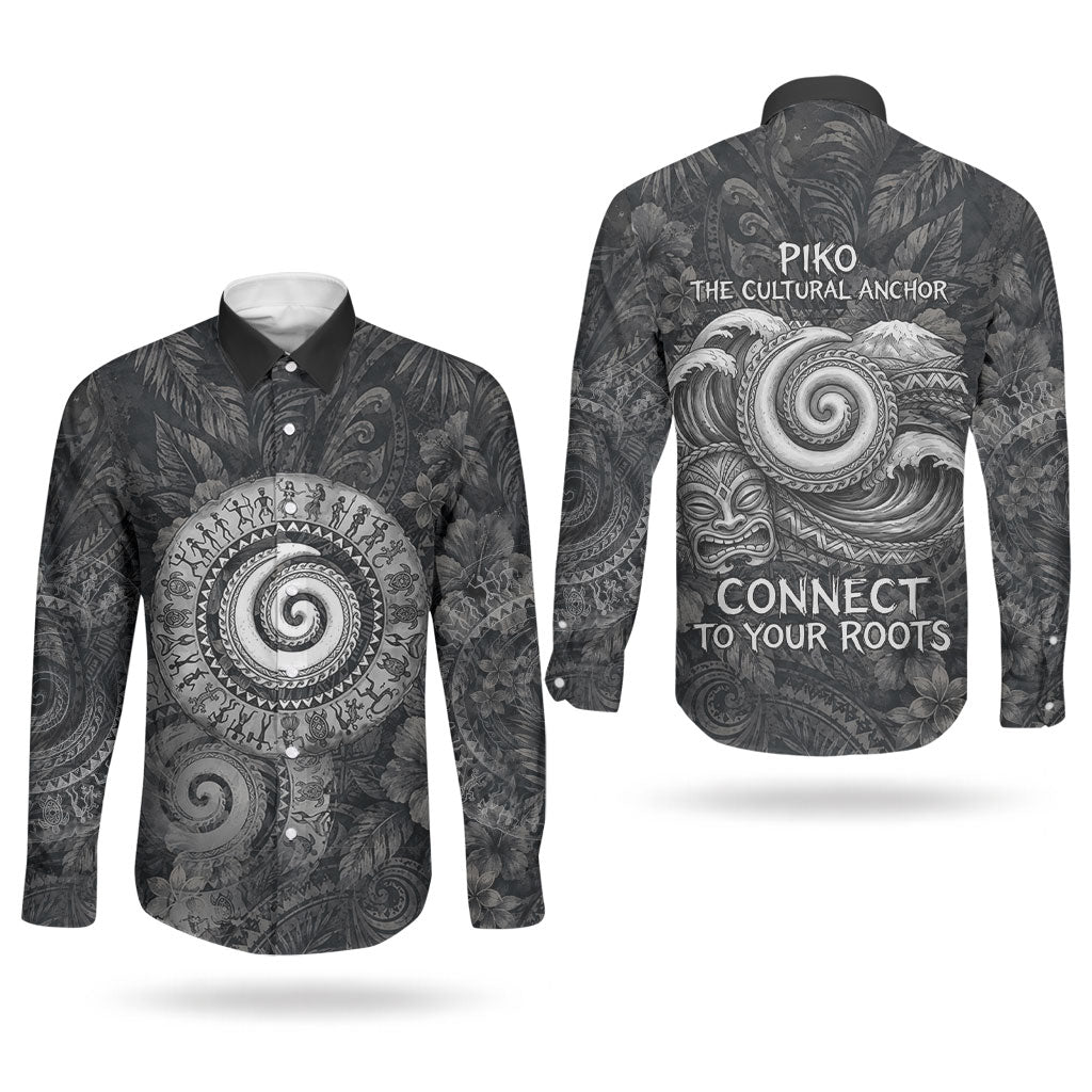 Hawaiian Piko Couples Matching Off Shoulder Short Dress and Long Sleeve Button Shirt Cultural Anchor Connect Your Roots Ocean Waves
