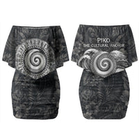 Hawaiian Piko Couples Matching Off Shoulder Short Dress and Long Sleeve Button Shirt Cultural Anchor Connect Your Roots Ocean Waves
