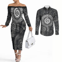 Hawaiian Piko Couples Matching Off The Shoulder Long Sleeve Dress and Long Sleeve Button Shirt Cultural Anchor Connect Your Roots Ocean Waves