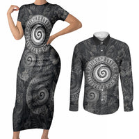 Hawaiian Piko Couples Matching Short Sleeve Bodycon Dress and Long Sleeve Button Shirt Cultural Anchor Connect Your Roots Ocean Waves