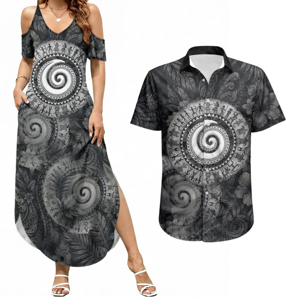 Hawaiian Piko Couples Matching Summer Maxi Dress and Hawaiian Shirt Cultural Anchor Connect Your Roots Ocean Waves