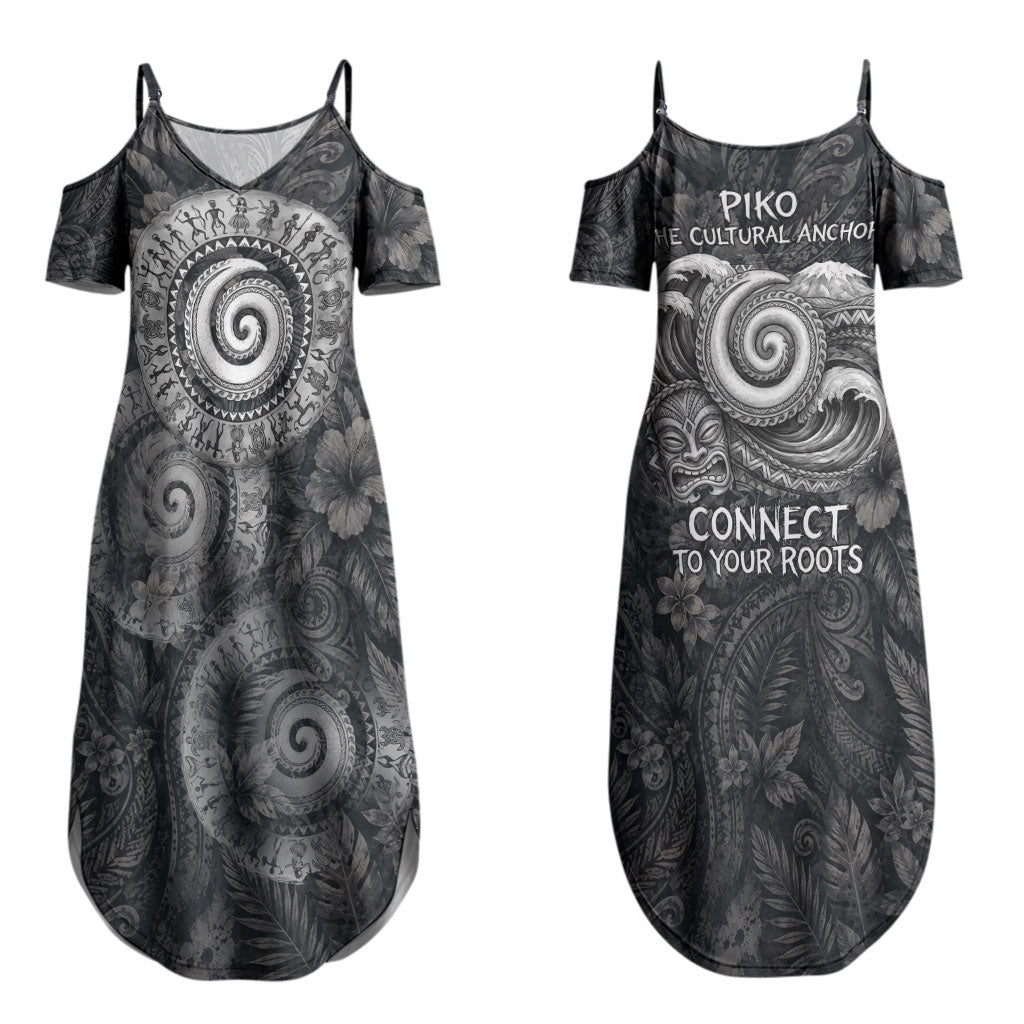 Hawaiian Piko Couples Matching Summer Maxi Dress and Long Sleeve Button Shirt Cultural Anchor Connect Your Roots Ocean Waves