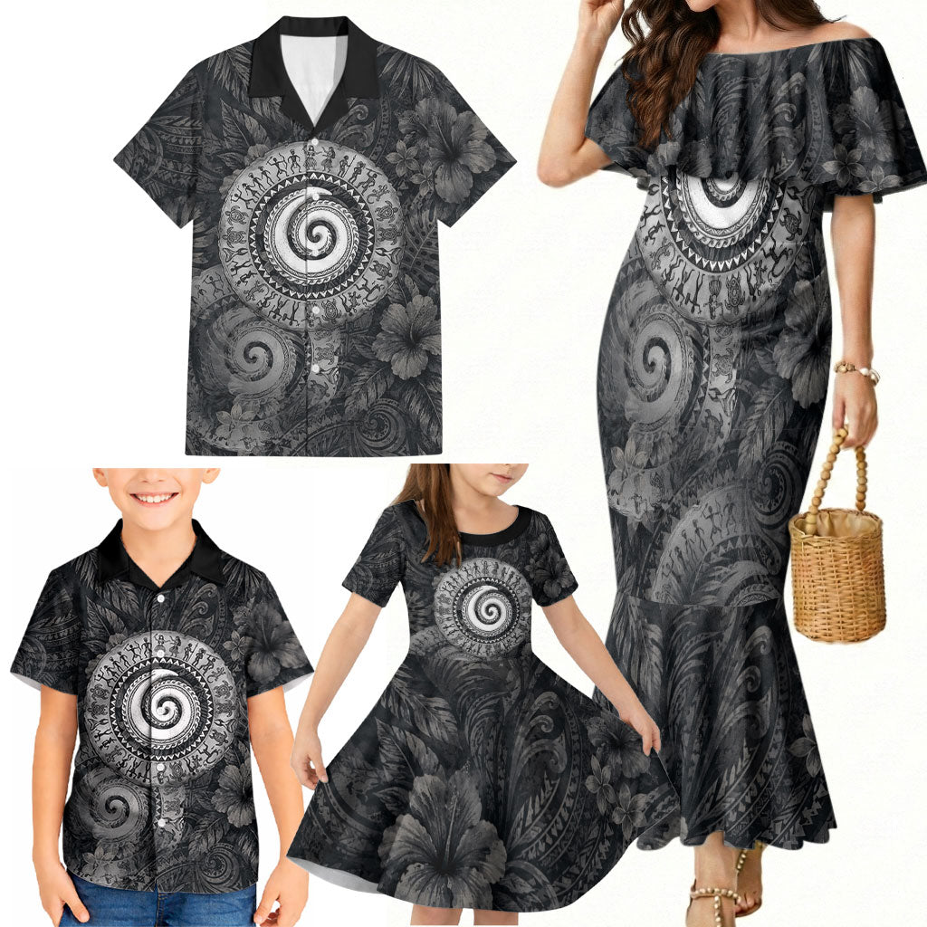 Hawaiian Piko Family Matching Mermaid Dress and Hawaiian Shirt Cultural Anchor Connect Your Roots Ocean Waves TS04 - Polynesian Pride