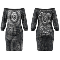 Hawaiian Piko Family Matching Off The Shoulder Long Sleeve Dress and Hawaiian Shirt Cultural Anchor Connect Your Roots Ocean Waves
