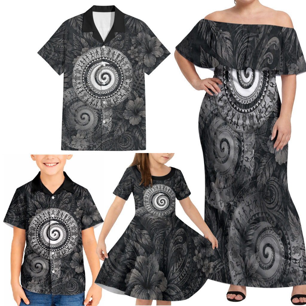 Hawaiian Piko Family Matching Off Shoulder Maxi Dress and Hawaiian Shirt Cultural Anchor Connect Your Roots Ocean Waves