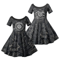 Hawaiian Piko Family Matching Off Shoulder Short Dress and Hawaiian Shirt Cultural Anchor Connect Your Roots Ocean Waves
