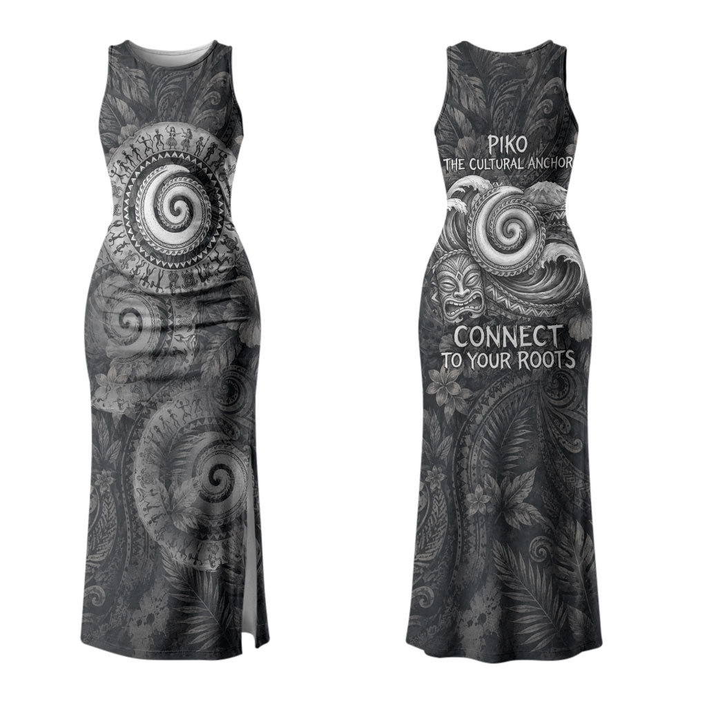 Hawaiian Piko Family Matching Tank Maxi Dress and Hawaiian Shirt Cultural Anchor Connect Your Roots Ocean Waves