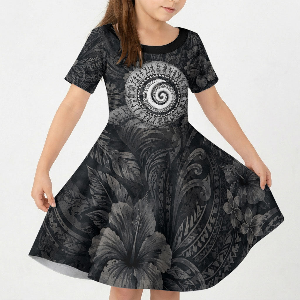 Hawaiian Piko Kid Short Sleeve Dress Cultural Anchor Connect Your Roots Ocean Waves
