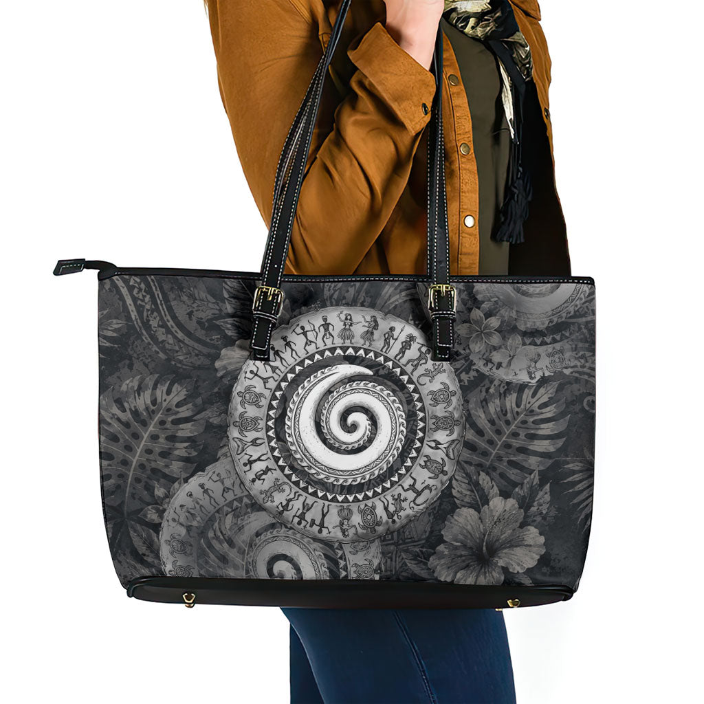 Hawaiian Piko Leather Tote Bag Cultural Anchor Connect Your Roots Ocean Waves