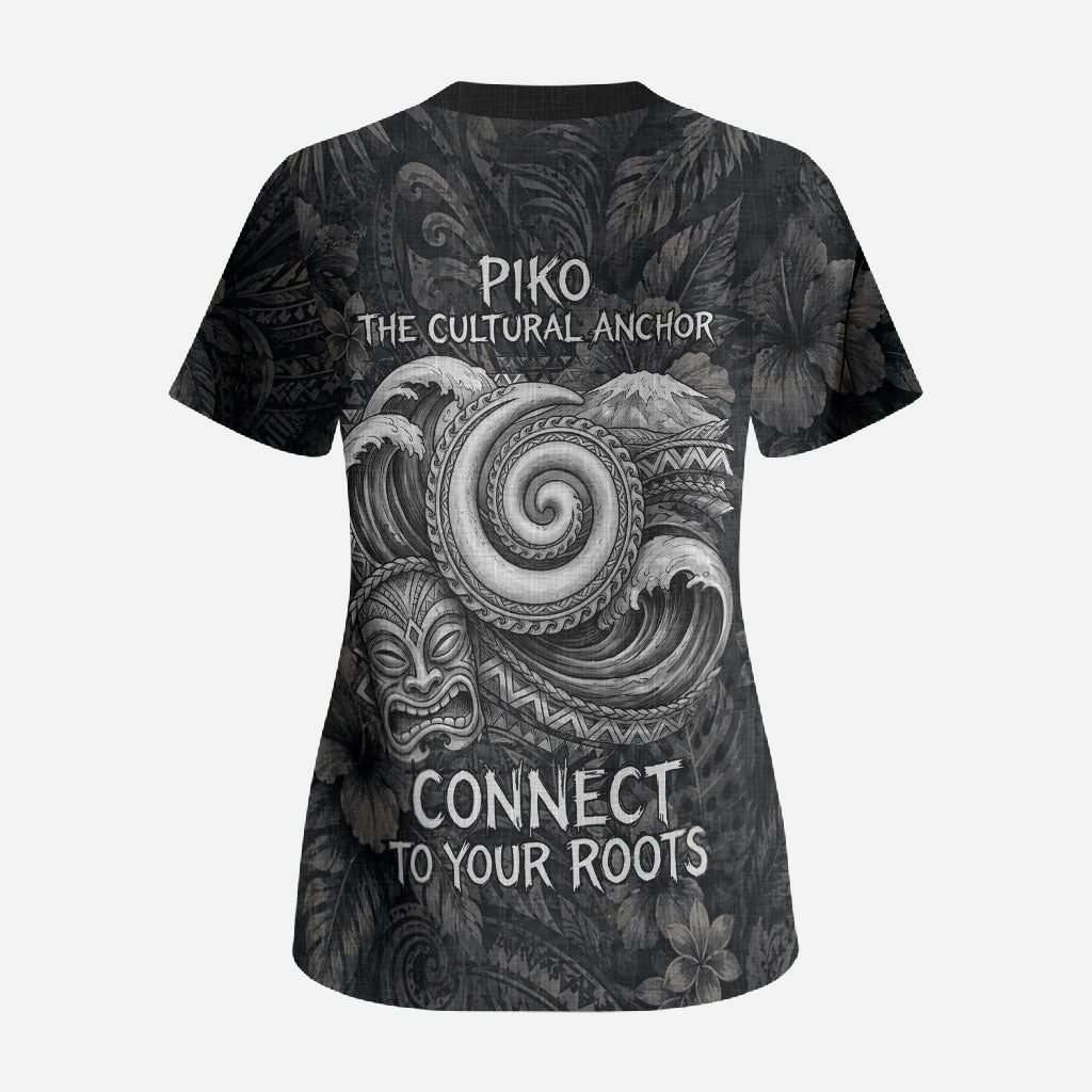 Hawaiian Piko Scrub Top Cultural Anchor Connect Your Roots Ocean Waves