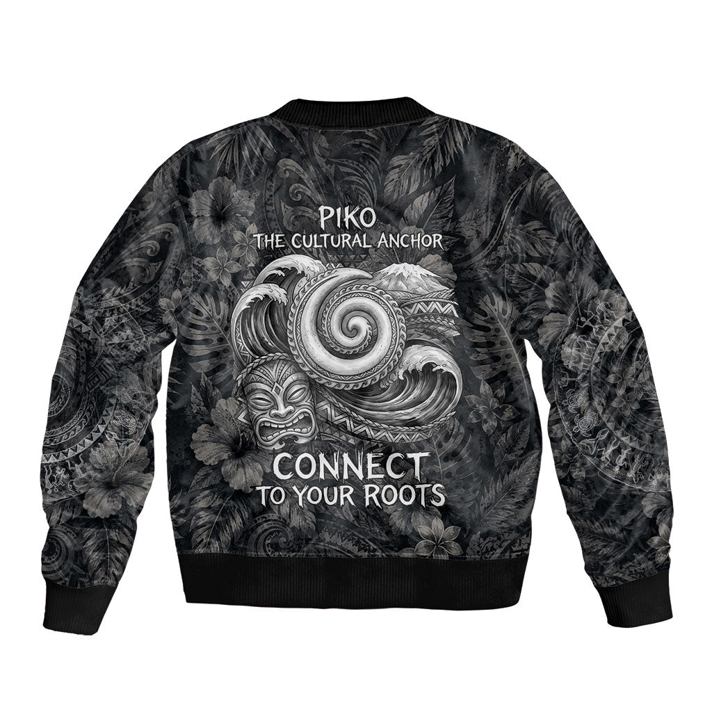 Hawaiian Piko Sleeve Zip Bomber Jacket Cultural Anchor Connect Your Roots Ocean Waves
