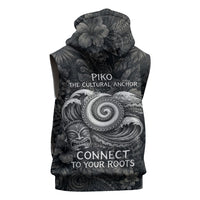 Hawaiian Piko Sleeveless Hoodie Cultural Anchor Connect Your Roots Ocean Waves