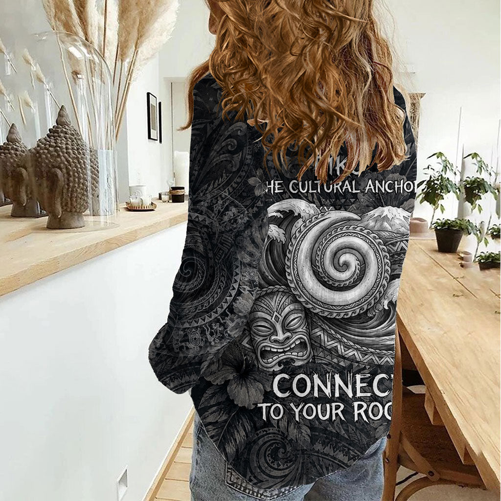 Hawaiian Piko Women Casual Shirt Cultural Anchor Connect Your Roots Ocean Waves