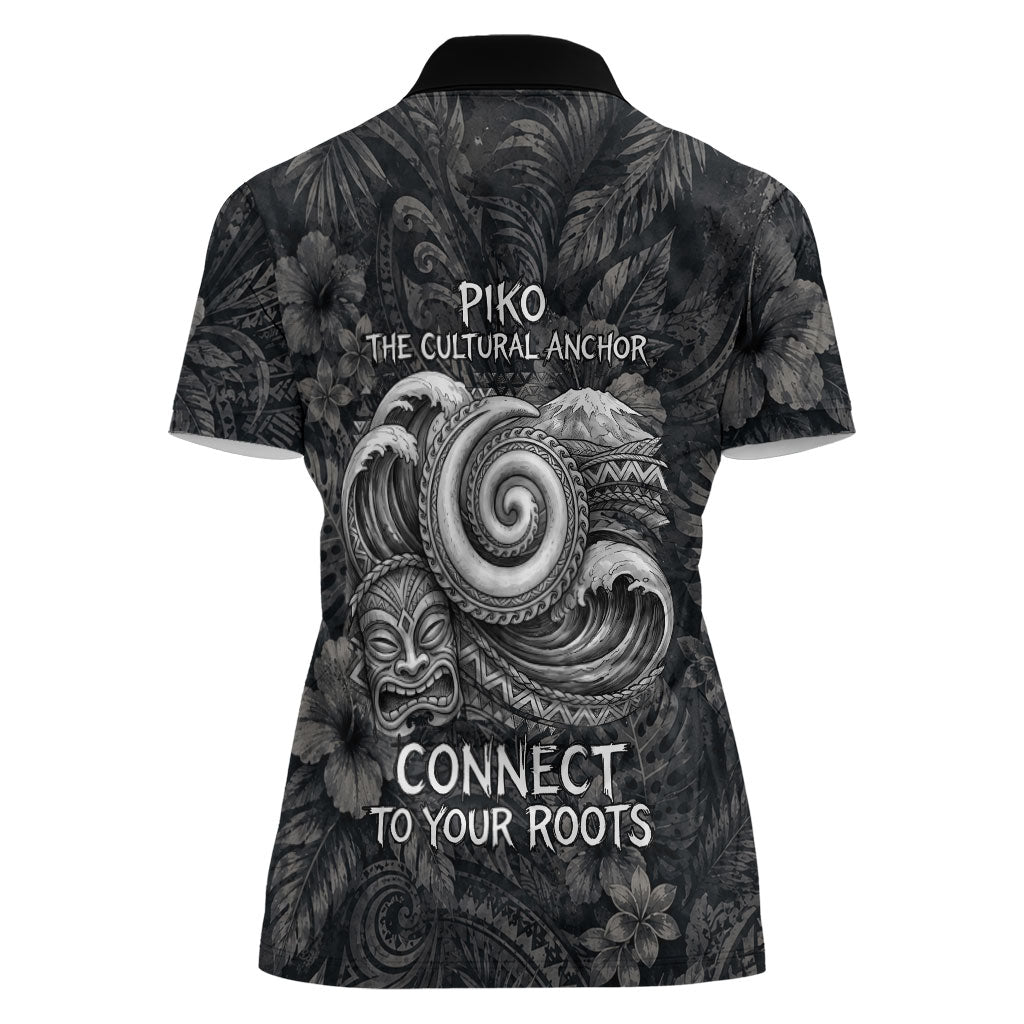 Hawaiian Piko Women Polo Shirt Cultural Anchor Connect Your Roots Ocean Waves
