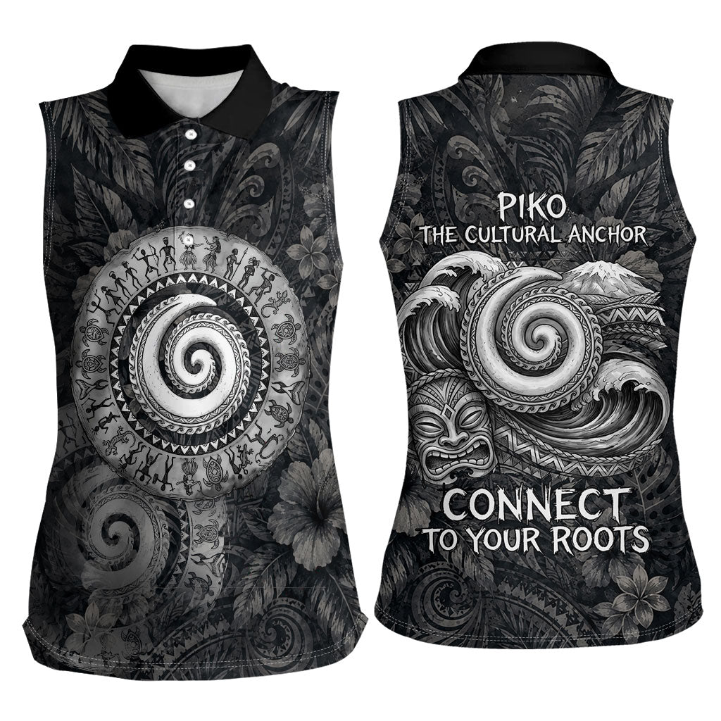 Hawaiian Piko Women Sleeveless Polo Shirt Cultural Anchor Connect Your Roots Ocean Waves