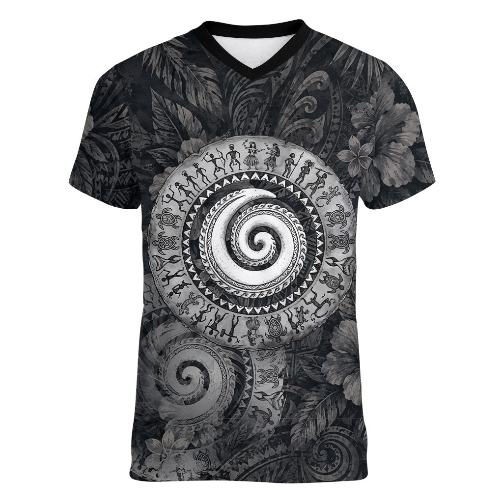 Hawaiian Piko Women V-Neck T-Shirt Cultural Anchor Connect Your Roots Ocean Waves