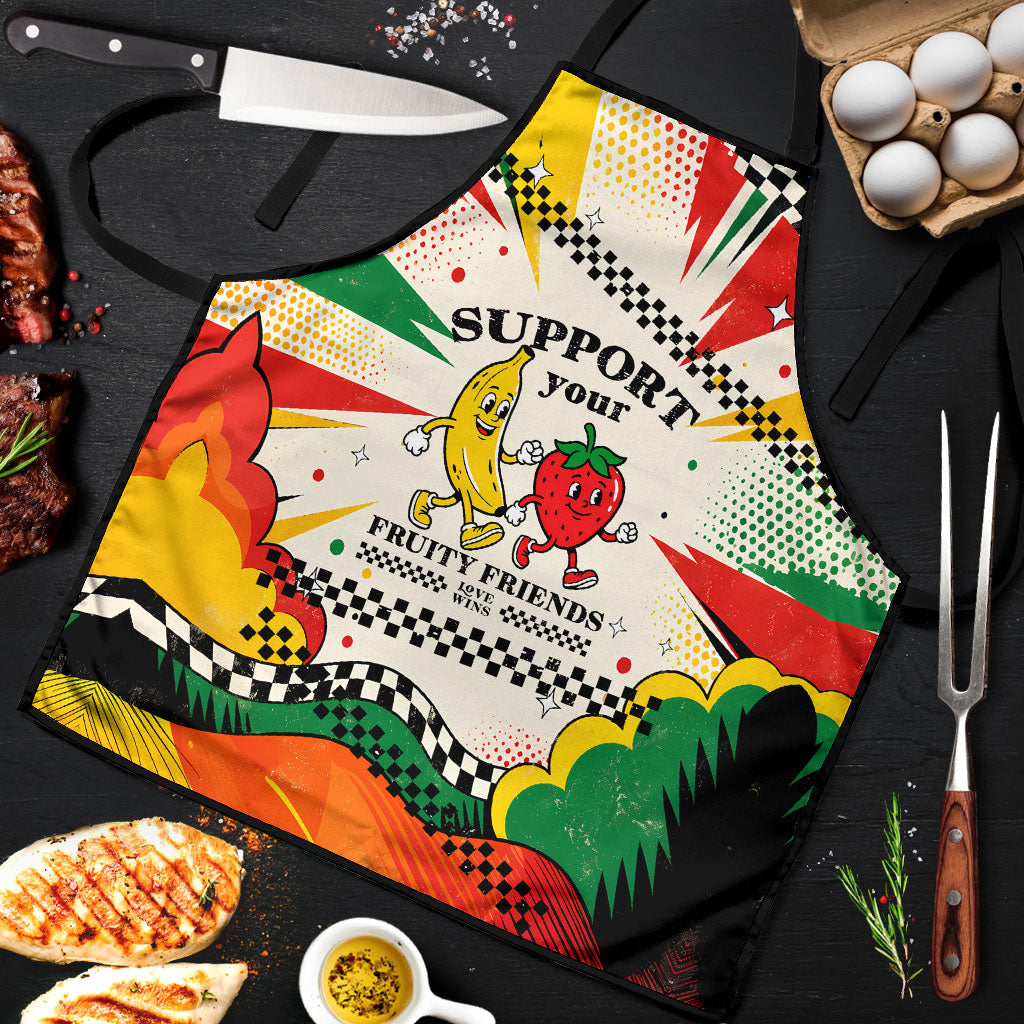 Support Your Fruity Friends Love Wins Gay Pride Apron LGBTQ Retro 30s Cartoon Checkered