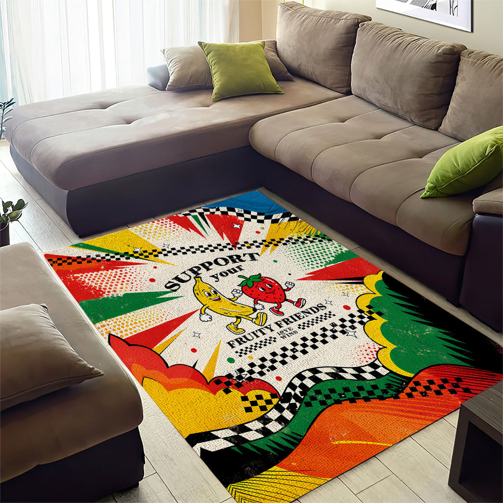 Support Your Fruity Friends Love Wins Gay Pride Area Rug LGBTQ Retro 30s Cartoon Checkered