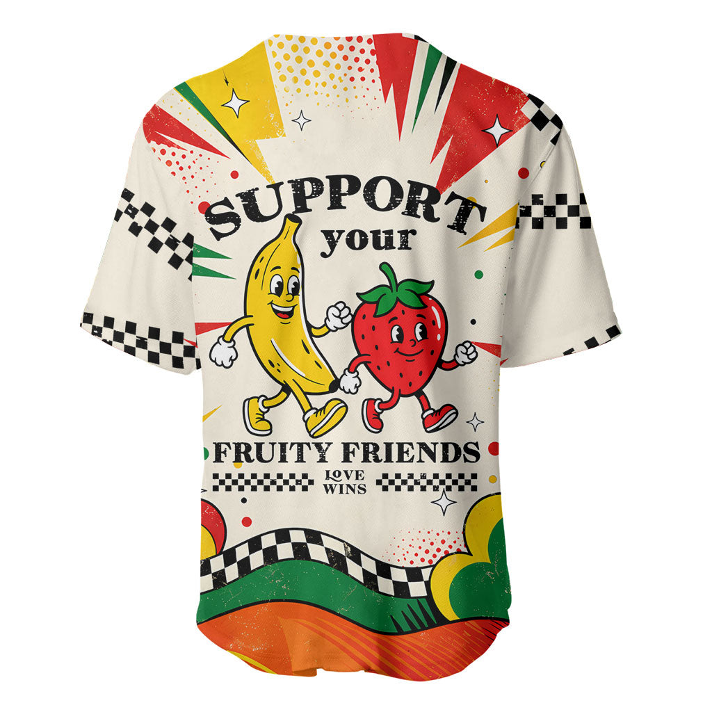 Support Your Fruity Friends Love Wins Gay Pride Baseball Jersey LGBTQ Retro 30s Cartoon Checkered