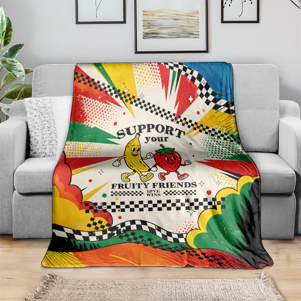 Support Your Fruity Friends Love Wins Gay Pride Blanket LGBTQ Retro 30s Cartoon Checkered