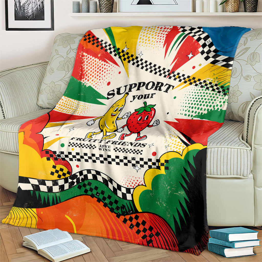 Support Your Fruity Friends Love Wins Gay Pride Blanket LGBTQ Retro 30s Cartoon Checkered